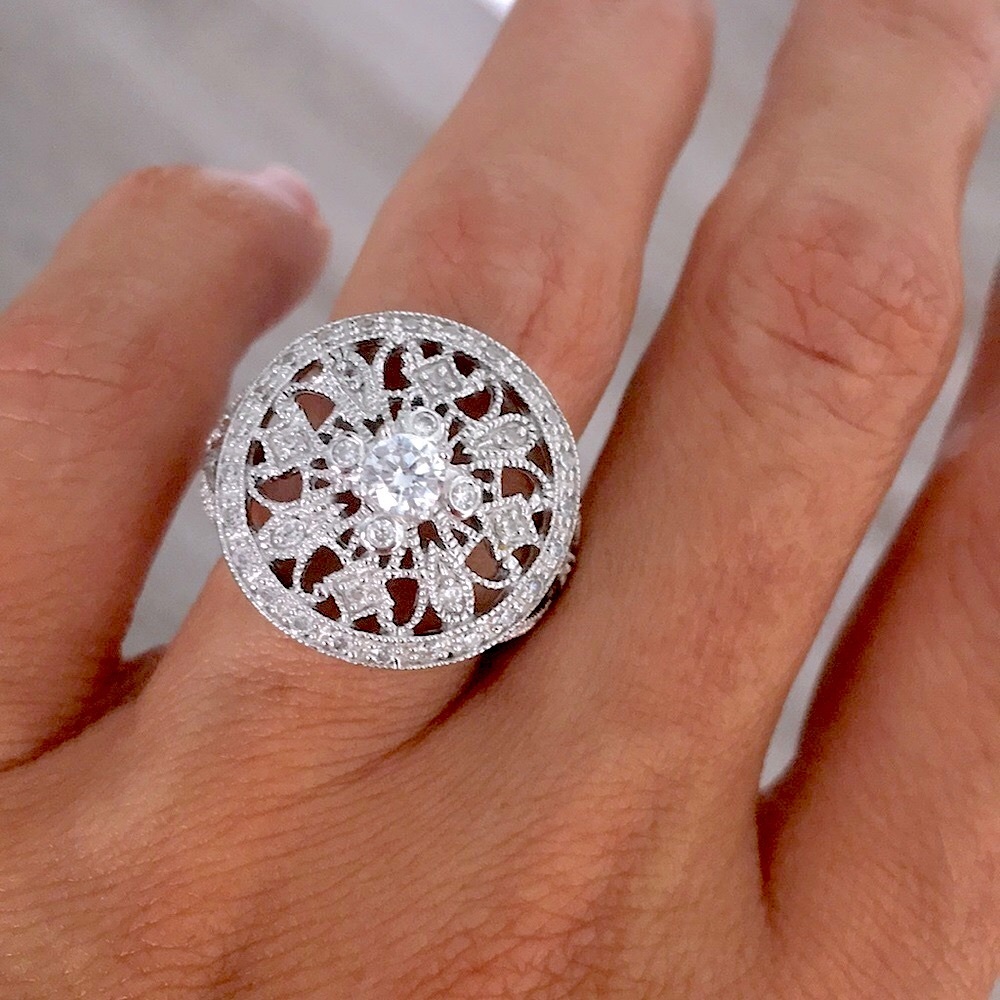 Sterling silver round filigreed cocktail ring
